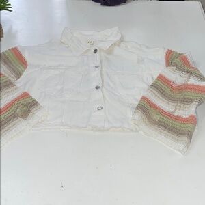 POL oversized crop white jacket boho crocheted sleeves Small